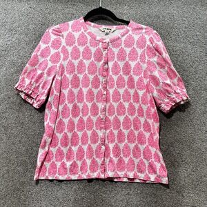 Boden Broderie Sleeve Frill Neck Button Up Blouse Top Women 10 Pink Feminine